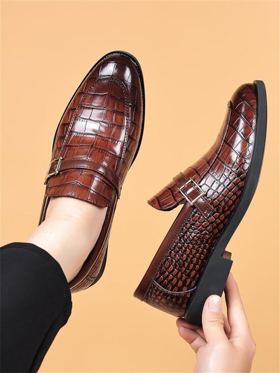 Vintage Crocodile Print Slip-On Dress Shoes for Men | Leather Loafers, Business main image 9